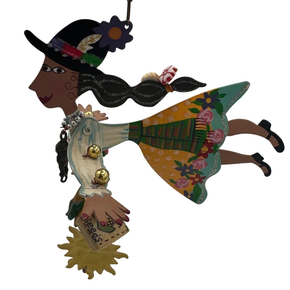Silvestri Rossi Flying Woman Ornament With Charms Sun Lizard Corn Seeds Folk Art